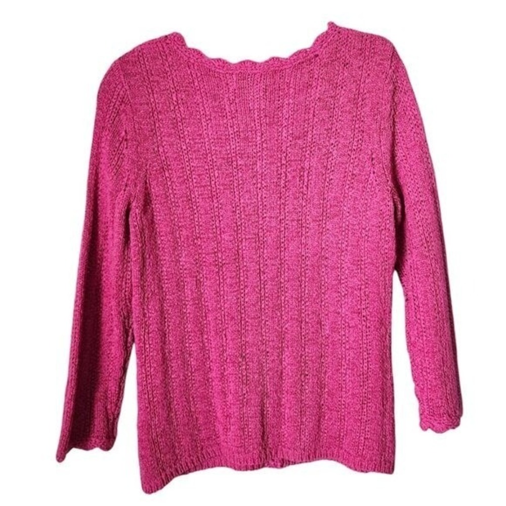 JUDITH HART VINTAGE 90s Pink Scallop Open Knit Button‎ Cardigan Sweater Size M - Picture 3 of 11